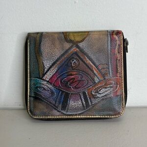 NEW Jane Yoo Vintage Hand Painted Leather Wallet